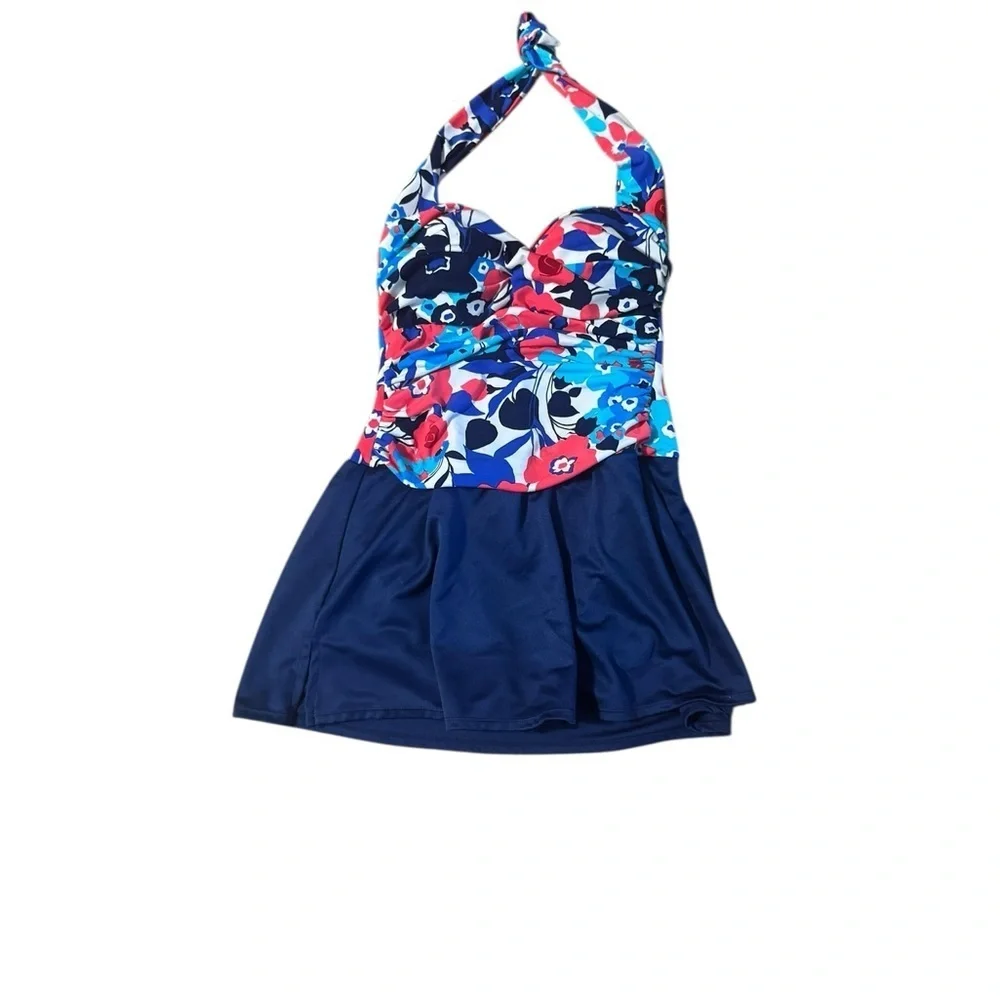 Catalina Swimsuit Women’s Small Floral Skirt Dress Halter Suddenly Slim Beach
